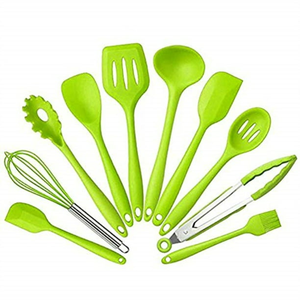10pcs Silicone Heat Resistant Kitchen Cooking Utensils Baking Tool Green 